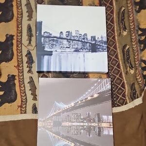 Cityscape Bridge Canvas Wall Art Set - Neutral Tones
